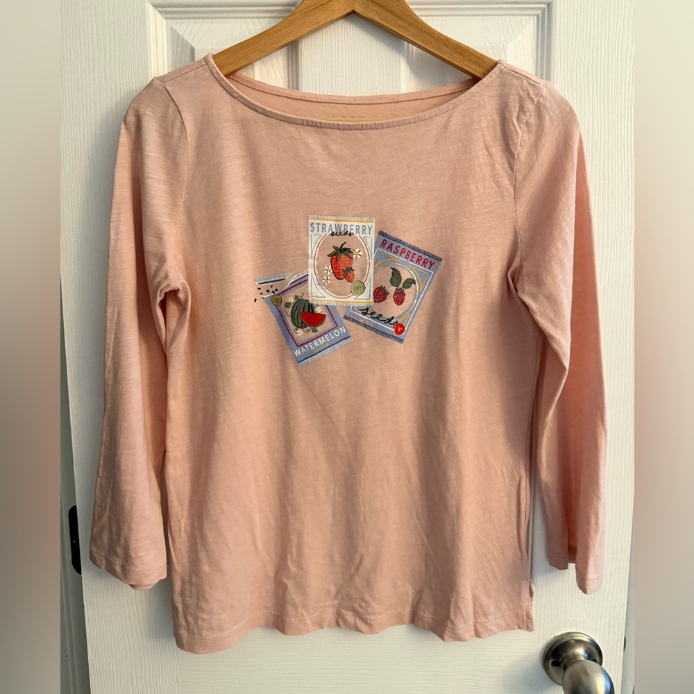 LOFT Pink 3/4 Sleeve Tee with Seeds Graphics - Picture 1 of 4